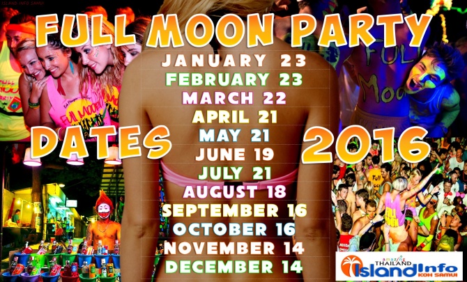 2016, full moon party, dates, calendar, schedule, phangan, samui